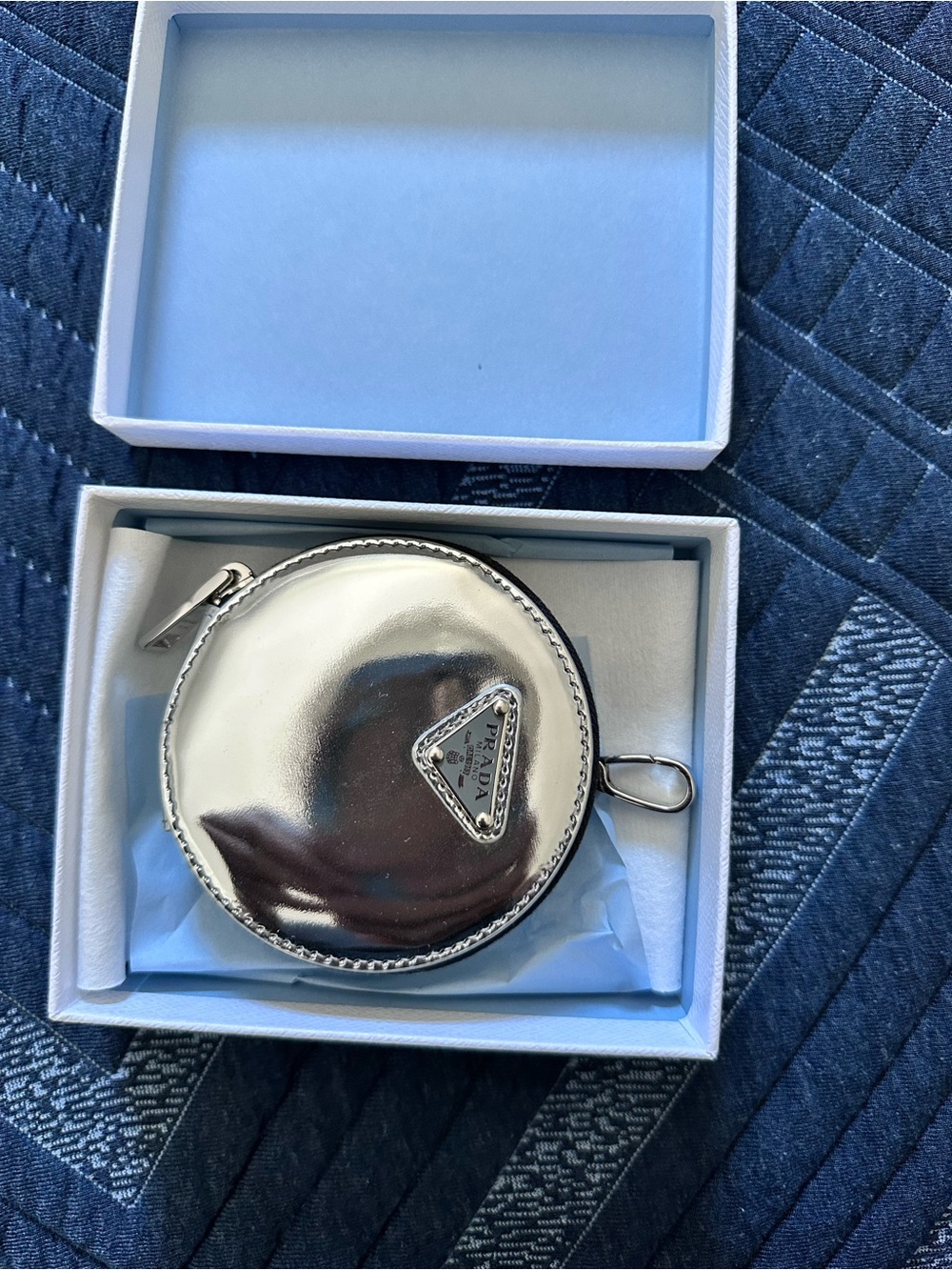 Prada Metallic Argento Round Coin Pouch AUTHENTIC AND NEW - Picture 8 of 10
